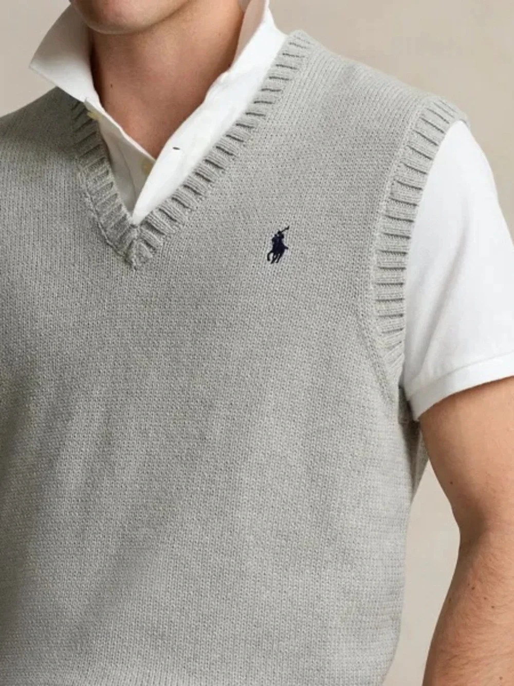 Polo by Ralph Lauren Light Gray V-Neck Knit Sweater Vest